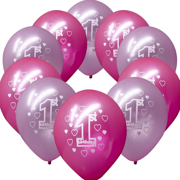 Happy 1st Birthday Party 11 Pearlised Printed Latex Balloons