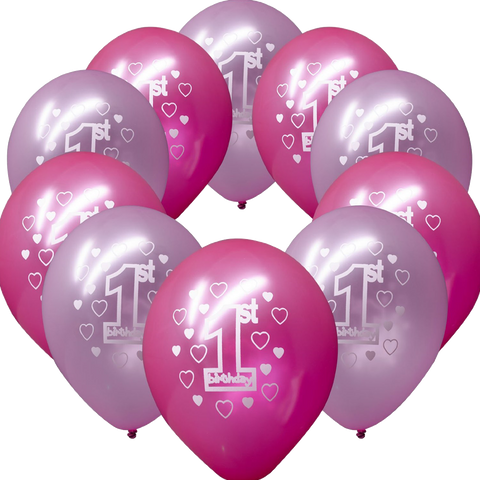 Happy 1st Birthday Party 11 Pearlised Printed Latex Balloons