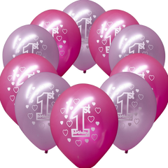 Happy 1st Birthday Party 11 Pearlised Printed Latex Balloons