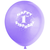 Happy 1st Birthday Party 11 Pearlised Printed Latex Balloons